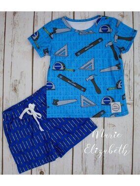 Construction Tools Toddler 2-Piece Outfit Blue Tee & Shorts Marie Elizabeth 3T S
